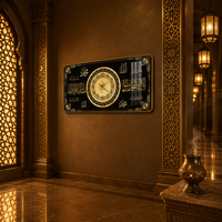Horloge murale en porcelaine de cristal islamique arabe calligraphiée or noir de luxe personnalisée pour la décoration de salon