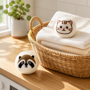 Sac à cordon en coton au design animalier en <span class=keywords><strong>laine</strong></span> de Nouvelle-Zélande feutrée à l'aiguille, réutilisable, et boules de séchage en <span class=keywords><strong>laine</strong></span> adoucissante pour le linge - Product Image 2