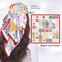 CHROMA Foulard Carré en Soie Imprimé Floral Bleu Royal 90cm, Grand Carré en Satin de Polyester pour Mariage, Mode et Cadeau