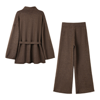 Ensemble deux pièces décontracté personnalisé pour femme : pull en maille et pantalon à cordon de serrage en dentelle de couleur unie