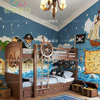 Lit superposé sur le thème des pirates pour chambre d'enfant, design hôtelier créatif personnalisé, lit mezzanine familial, lit bateau océanique, lit enfant luxueux