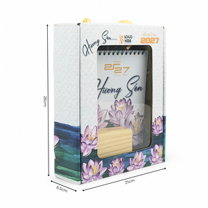 ปฏิทินตั้งโต๊ะไม้พร้อมที่ใส่ปากกา ฐานไม้สน ปฏิทินแบบสันเกลียว กล่องของขวัญ ของขวัญปีใหม่สำหรับองค์กร รับทำตามแบบ OEM LBG04 - Product Image 6