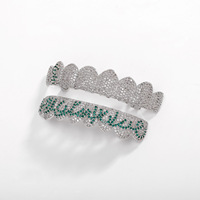 Grillz Hip Hop 8 Dents Entièrement Micro-Pavé en Zircon Cubique, Plaqué Or Véritable, Bijou Dentaire pour Rappeur, Accessoire Buccal, Vente en Gros