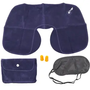 Inflatable U-shaped Neck Pillow Travel Set Travel Accessories Set with Eye Mask and Earplugs