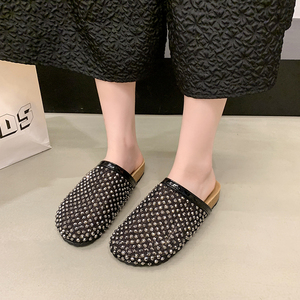 Nouveau fabricant <span class=keywords><strong>de</strong></span> chaussures sabots personnalisées pour femmes <span class=keywords><strong>filet</strong></span> <span class=keywords><strong>de</strong></span> pêche <span class=keywords><strong>de</strong></span> haute qualité semelle en liège anti-glissante sabots pour femmes pantoufles en diamant Oem - Product Image 2