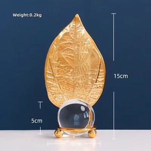 Seni besi daun emas ornamen bola kristal kreatif rumah pintu masuk lemari TV dekorasi Desktop kantor - Product Image 5