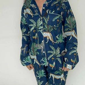 Urvi Creactions Handmade Cotton <b>Pajama</b> Set Digital Printed Animal Indian Night <b>Suit</b> V-neck Full Length Summer Autumn - Product Image 6