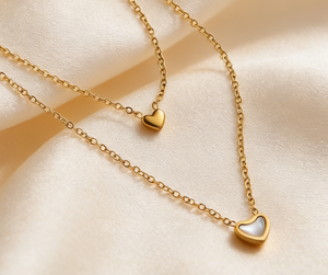 ダブルハートペンダントレイヤーネックレスステンレススチールホワイトシェルチョーカーネックレス女性用18Kゴールド色褪せないファッションジュエリー - Product Image 5