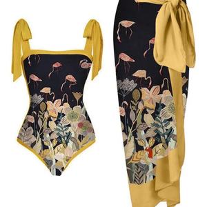 Conjunto de 2 Piezas de Traje de Baño con Falda de Cintura Alta y Cubierta de Encaje con Estampado Floral Rosa Personalizado para Mujer - Product Image 6