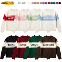 Pull en coton tricoté à col rond pour homme, personnalisé OEM, à manches longues, motif lettres et rayures vintage