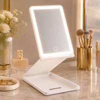 Miroir de maquillage avec lumière LED, miroir cosmétique pliable de bureau, lumière réglable à commande tactile, miroir de vanité rechargeable