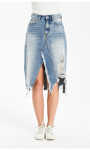 Ripped Denim <strong>Skirts</strong> Womens Asymmetrical Pencil Jean <strong>Skirt</strong> Ladies High <strong>Split</strong> Midi <strong>Skirt</strong> Plus Size 2XL 3XL - Product Image 3