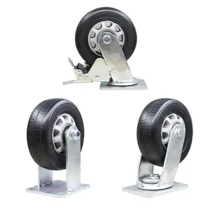 Grosir roda kastor karet alami pola krem Inti aluminium pekerjaan berat 4 inci 100*50mm dengan rem 660lbs untuk peralatan
