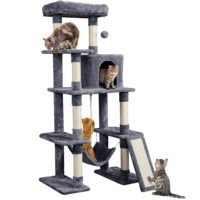 Arbre à chat multi-niveaux OEM avec niche, hamac, poteaux à gratter et perchoir en peluche pour chats d'intérieur