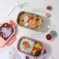 Boîte à lunch en acier inoxydable 304 de grande capacité, boîte à lunch portable avec couvercle en plastique, design de dessin animé pour les travailleurs scolaires