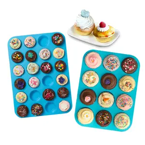 Groothandel Food Grade Usa Bpa Gratis Quick Release Coating Pan Anti-aanbak Bakvormen 12 Goed Siliconen Muffin Cupcake Bakken Pan