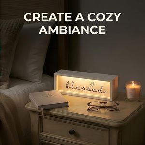 Luce Notturna LED Decorativa, Scatola Luminosa in Legno Rustico, Targa in Legno con Messaggio Positivo, Shadow Box per Regalo, Casa, Ufficio, Mensola, Tavolo - Product Image 2