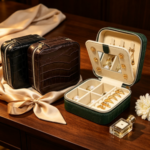 Peike Ready Ship Luxury Crocodile Artificial Leather Jewelry Storage <b>Box</b> <b>Mirror</b> Organizer Customizable Color Design - Product Image 4