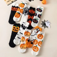 Chaussettes d'hiver douces et chaudes en polaire pour femme, motif citrouille et fantôme, idéales pour la maison, le sommeil et les fêtes, vente en gros