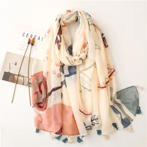 Wholesale hot-selling women winter scarf with beautiful tassel cream-colored wrap oversized warm scarf