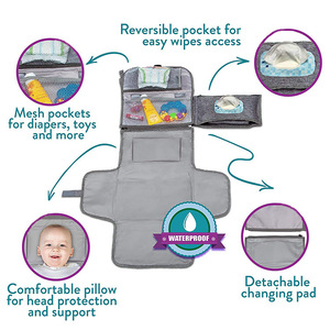 Waterproof Diaper <b>Changing</b> Pad Oxford Cloth Blue Grey For Baby Travel Use - Product Image 3
