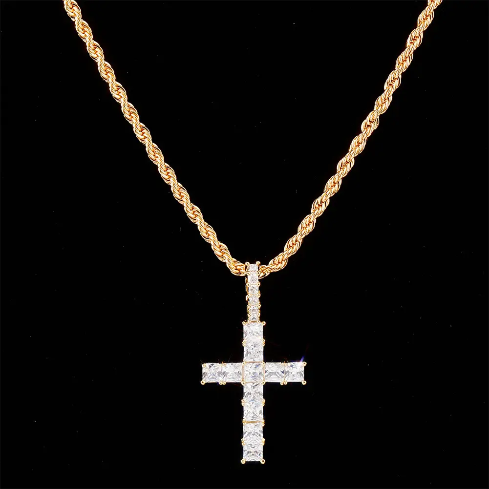 Collier hip hop glacé classique croix ankh croix pendentif chaîne de tennis femmes petite croix en or rose cz bijoux en gros 2022