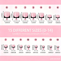 150 faux ongles de pieds carrés courts à presser, style French, avec bord noir et rose, couvrance totale, 15 tailles, réutilisables, finition brillante