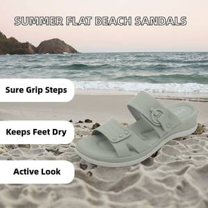 صنادل صيفية مسطحة مفتوحة الأصابع للنساء بالجملة، مصنوعة من البولي يوريثين المطبوع حسب الطلب، مع وسادة هوائية مضادة للانزلاق ومقاومة للماء وخفيفة الوزن للشاطئ - Product Image 4
