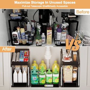 Household Living Room & Kitchen Storage Shelves Under Sink Cabinet Organizer 2 Tier <b>Plastic</b> Pull Out <b>Sliding</b> Spice Rack - Product Image 5