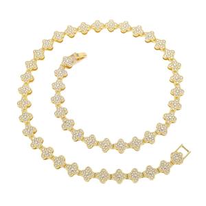 שרשרת תלתן עם מכירות אירופאית אמריקאית שרשרת תלתן יהלום מלא זירקון תכשיטים סגסוגת קטנה לגברים נשים היפ-הופ - Product Image 6