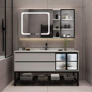 Wholesale Modern Luxury Wooden <b>Bathroom</b> <b>Vanity</b> Cabinet with Melamine Board Wash Basin Sink Furniture 2024 Hot Sale Wall Hung - Product Image 5