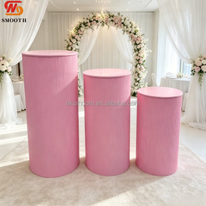 SMOOTH <b>Sweet</b> Pink Metal Pleated Cake Dessert Cylinder Pedestal Stands Wedding Party Ripple Plinth Pillars <b>Flower</b> Stand - Product Image 1
