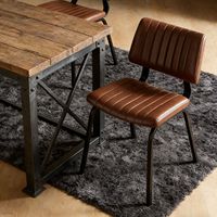 Chaise de salle à manger en cuir rétro à cannelures verticales pour restaurant, café, avec pieds en métal noir, chaise d'appoint rembourrée