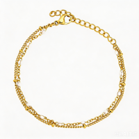 Bracelet double couche en acier inoxydable plaqué or 18 carats Jietao, avec petites perles blanches, hypoallergénique, délicat, bijoux de plage pour femmes