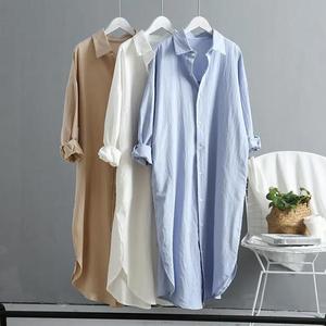 Camicetta Bianca Traspirante in Cotone-Lino con Protezione Solare da Donna, Nuovo Arrivo Primavera/Estate 2026, Top Casual Ampio Versatile, <span class=keywords><strong>Vestito</strong></span> Midi - Product Image 4