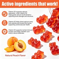 Gummies de Vitamine D3 K2 25mcg D3 40mcg K2 Saveur Pêche Naturelle Végétaliennes à Croquer 30 Unités Complément Alimentaire