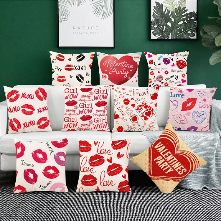 Living room Valentine's Day love pillow cases with zipper wholesale home decor linen cushion cover