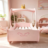 Cadre de lit de calèche de princesse rose Thème de conte de fées Lit à baldaquin pour filles Lit en bois pour enfants