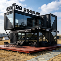 Café commercial modulaire en conteneurs d'acier à deux étages avec terrasse, design extérieur 40 pieds et 20 pieds, style moderne