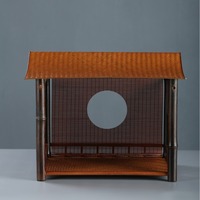 Présentoir de bureau multifonctionnel double niveau en bambou tressé de style chinois, non pliable, durable, pour service à thé et tasses