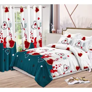 6PCS Kit Flower Bedding Set Curtain Comforter Bed Set Bedding