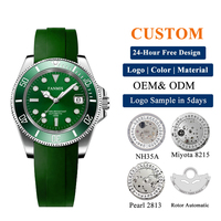 Montre mécanique de luxe personnalisée pour homme en acier inoxydable, verre saphir, bracelet silicone, étanche 3 ATM, style plongeur, sport et mode