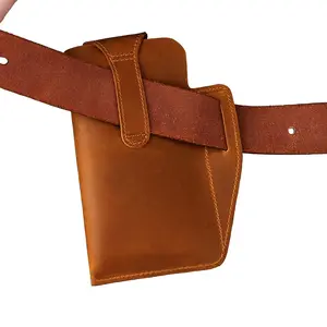 Custom OEM ODM Cow Hide Men Vintage Real Genuine Full Grain Leather Waist Bags Cellphone Bag For Daily Outdoor Sport