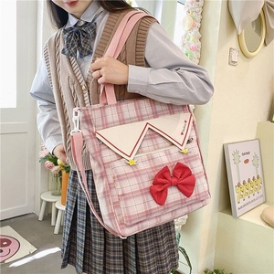 Bolso de mano informal de <span class=keywords><strong>Anime</strong></span> japonés para mujer, bandolera con lazo colorido a cuadros de gran capacidad - Product Image 1