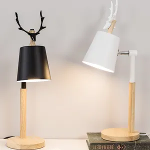Nordic design modern wood base e27 Bedroom Bedside Reading adjustable Antler table lamp for study room desk