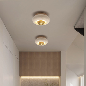 โคมไฟเพดานวัสดุหินอ่อนวาบิซาบิ พร้อมโครงไม้จริง ไฟ LED สำหรับโถงทางเดินและห้องนั่งเล่น - Product Image 3