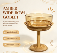 Gobelet en verre borosilicate fait main, bol rond ambré avec tige en bois, 301-400 ml, pour servir du vin, de la bière ou du champagne