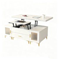 Table basse et table à manger combinées 2-en-1, style crème moderne, multifonctionnelle, avec plateau relevable en verre, pliable et mobile pour la maison