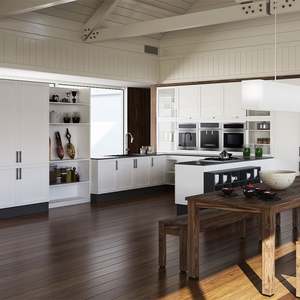 Ensemble de meubles de cuisine modulaires en bois massif de style shaker, unités américaines, couleur blanche Edna, design de cuisine, armoires de cuisine en PVC - Product Image 4