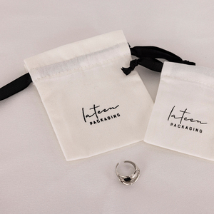 Custom Printed <b>White</b> Gift Jewellery Packaging Pouch Cotton Linen Drawstring <b>Bag</b> <b>Small</b> Drawstring Pouches <b>Bag</b> - Product Image 3